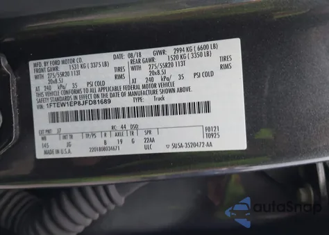 2018 Ford F-150 Xl из США, поврежденный, VIN 1FTEW1EP8JFD81689